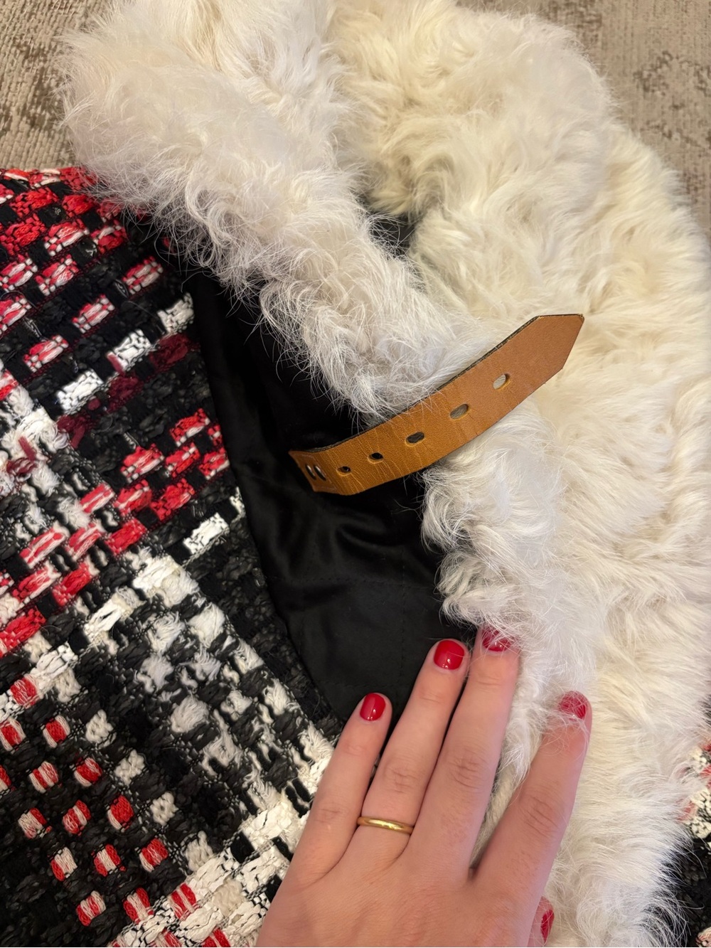 Women's Rag & Bone Plaid Bouclé Coat with Fur Collar - Picture 3 of 5